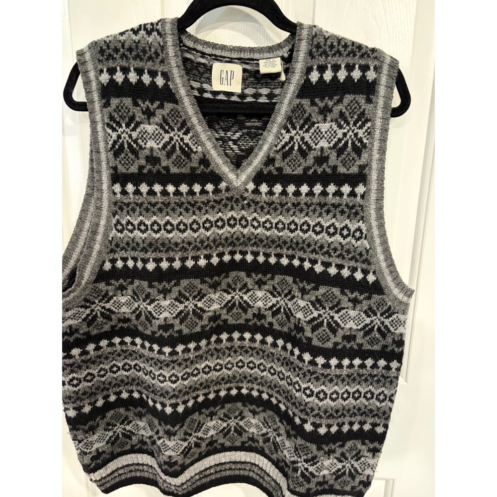 Men's Vintage 90's GAP Size Large Fair Isle Wool Sweater Vest Grandpacore